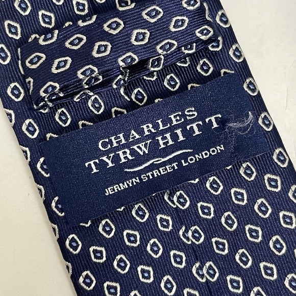 Charles Tywhitt Designer Necktie Silk Blue Silver Geometric Print - Picture 2 of 4